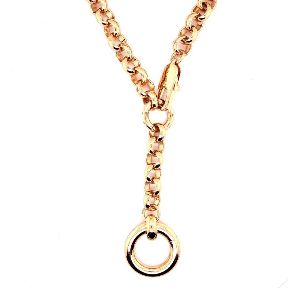 Gold Tone Rolo Chain Lariat Necklace Y-Shape Circle Drop 20 Inch